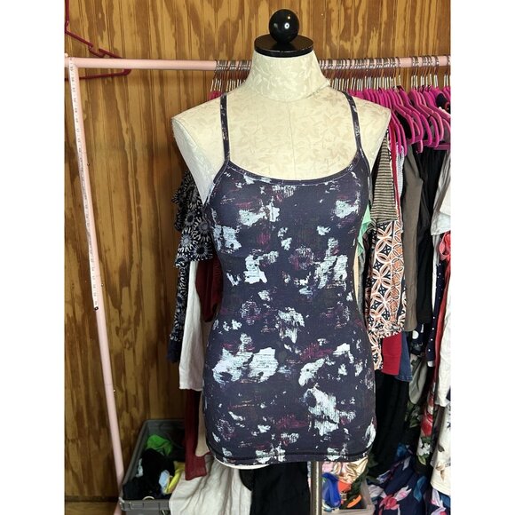 Lululemon Power Y Tank *Luon Static Blossom Multi Size 4 Black Fitted - Picture 2 of 8